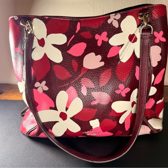 kate spade Handbags - Kate Spade Burgundy and Cream Floral Shoulder Bag